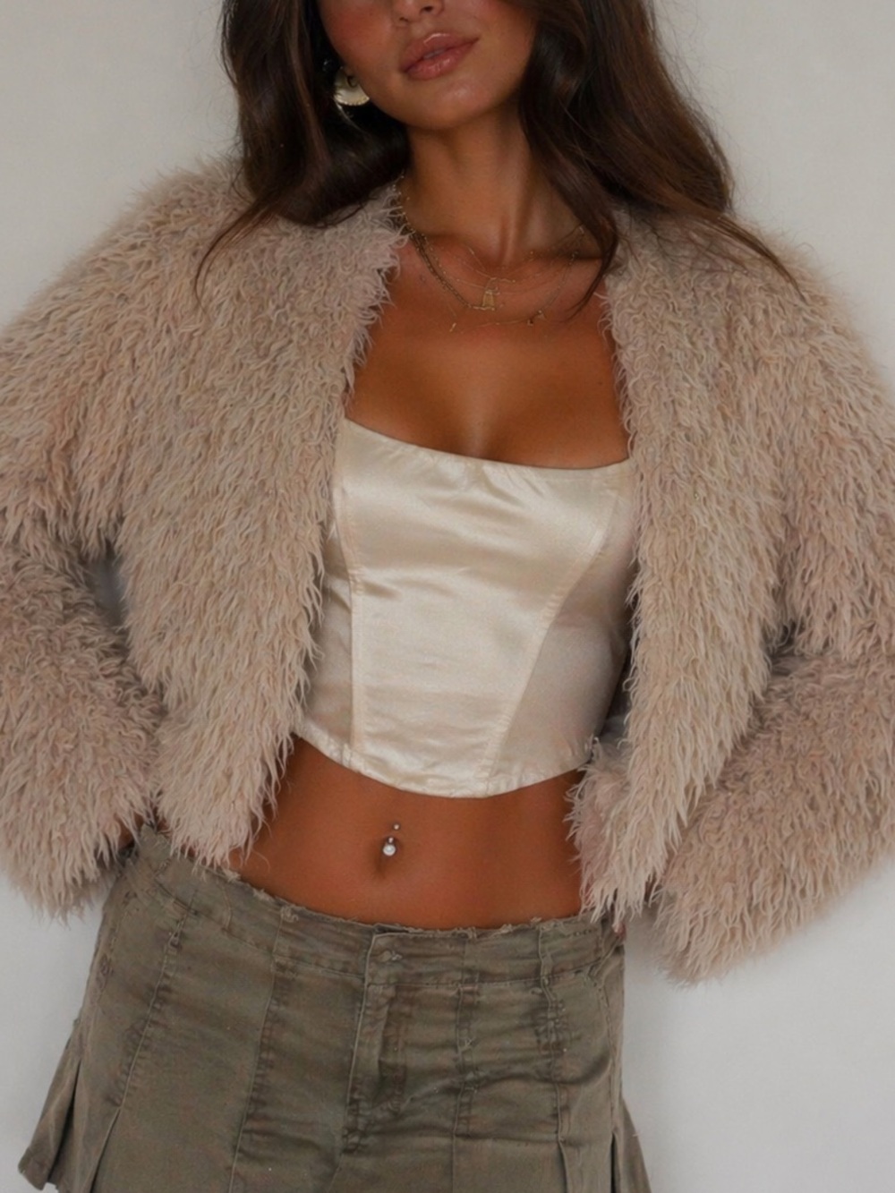 Women's Cream Faux Fur Jacket